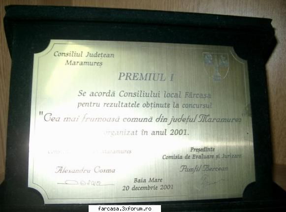 comuna farcasa a primit premiul de ,,cea mai frumoasa comuna'' diploma de ,,cea mai frumoasa comuna